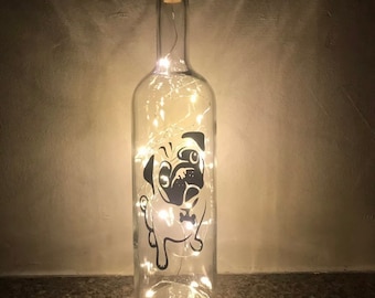 Pug design light up bottle gift can be personalised