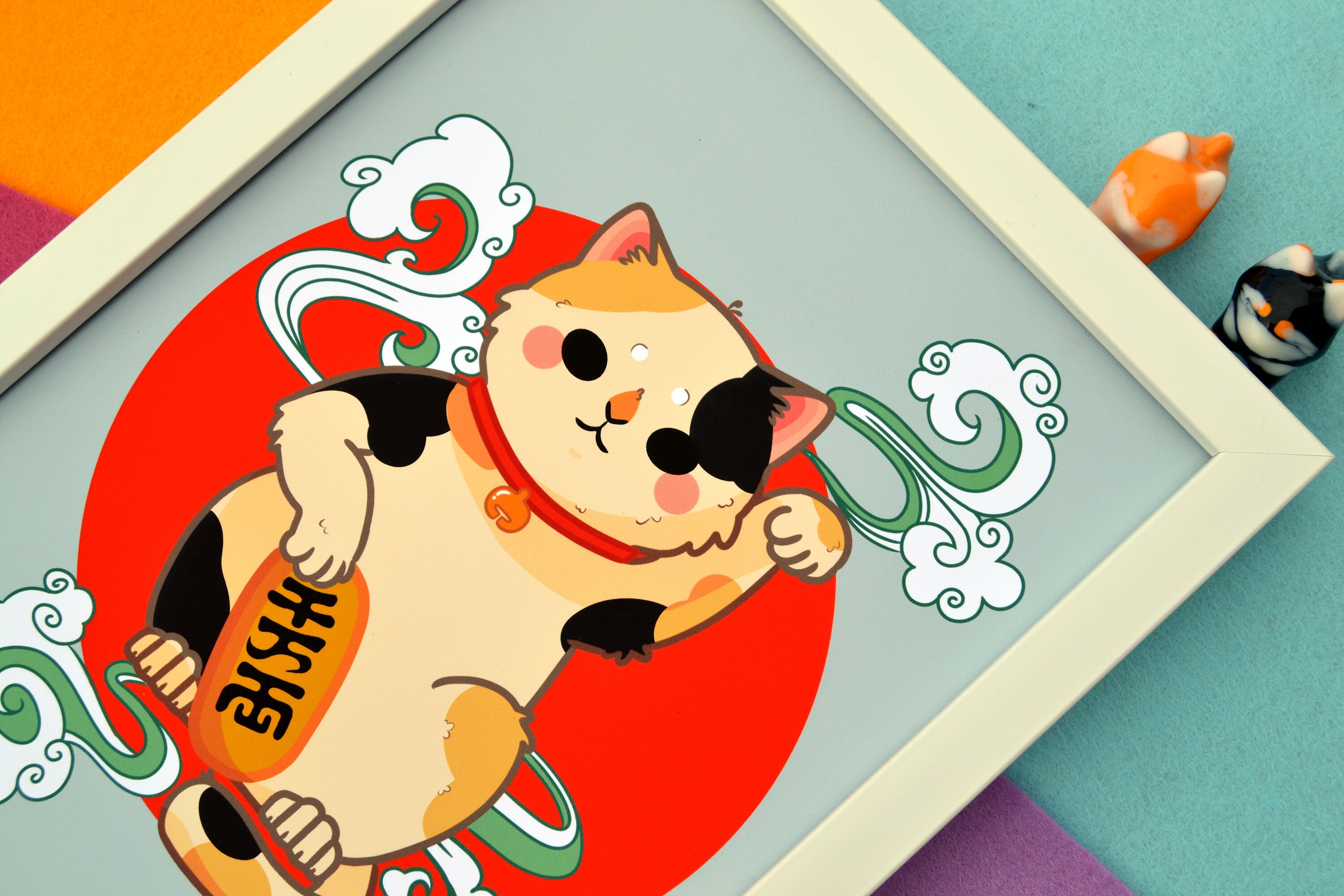 Cute calico maneki neko print Lucky cat digital Etsy