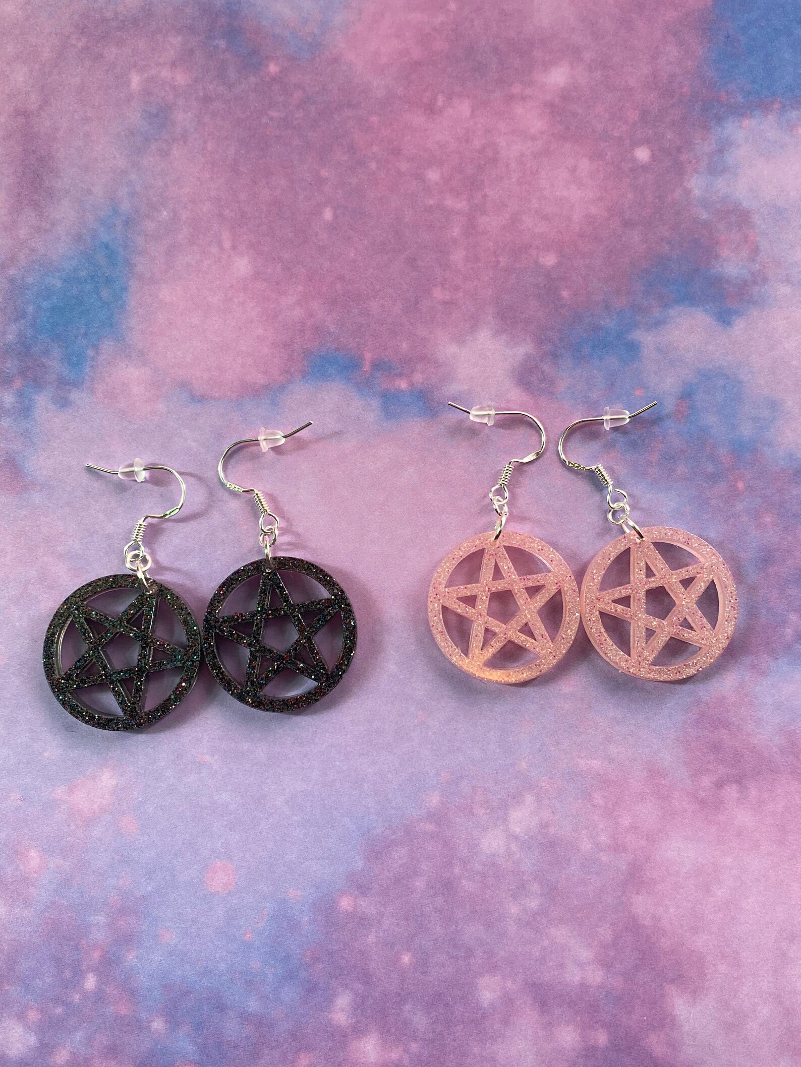 Pentagram Resin Earrings Spooky Sterling Silver | Etsy
