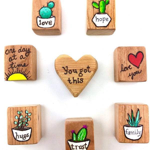 Piccola arte del blocco di legno di ispirazione, invia un abbraccio, distanziamento sociale, regalo per una persona cara, opzione magnete Festa della mamma