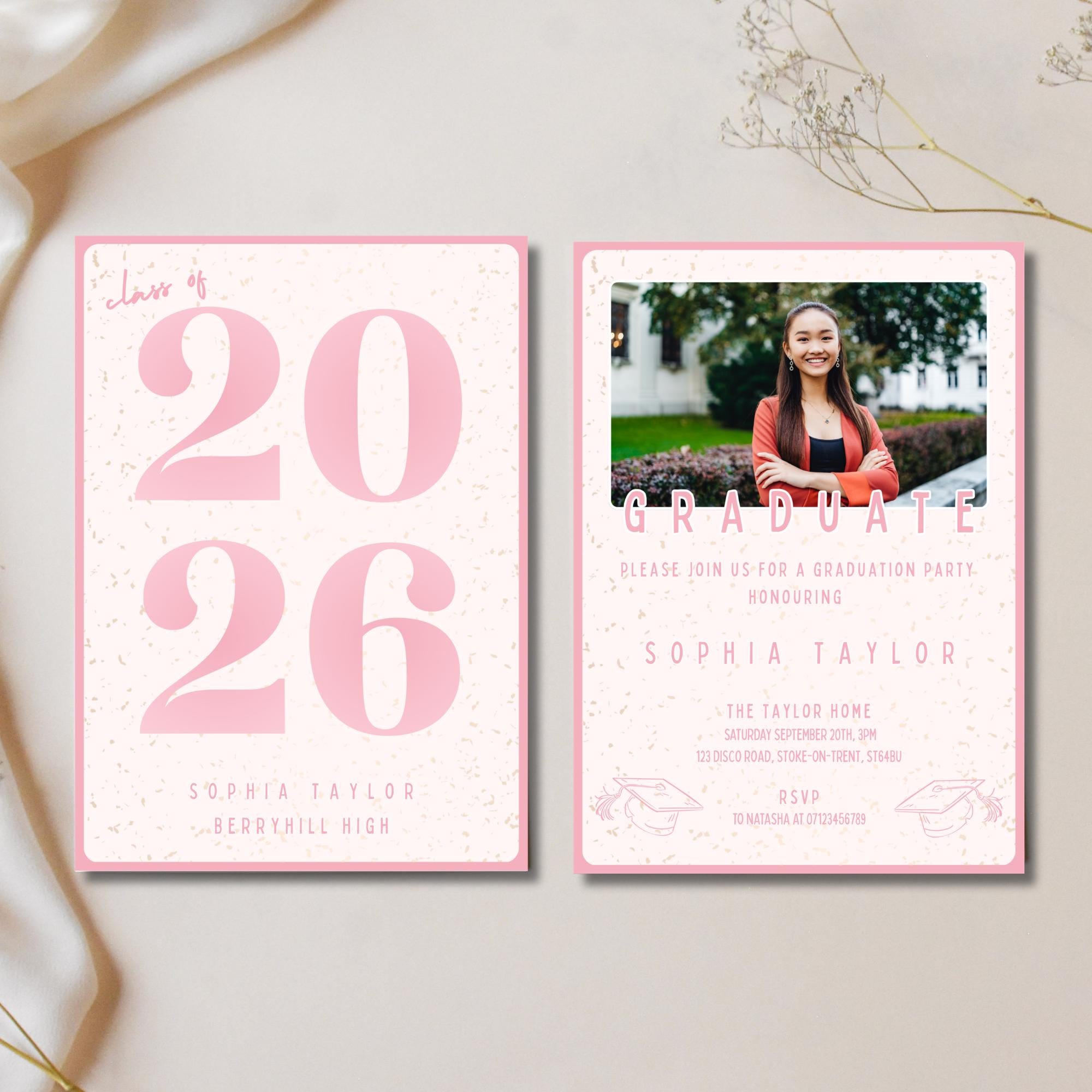 Pink Grad Invite Template Pink Graduation Invitation Template Senior Graduate Announcement ...