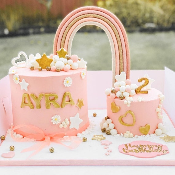 Macrame Double Rainbow Cake Topper Boho Custom Made Party Decor Gender  Reveal Birthday Cake Baby Shower Christening 