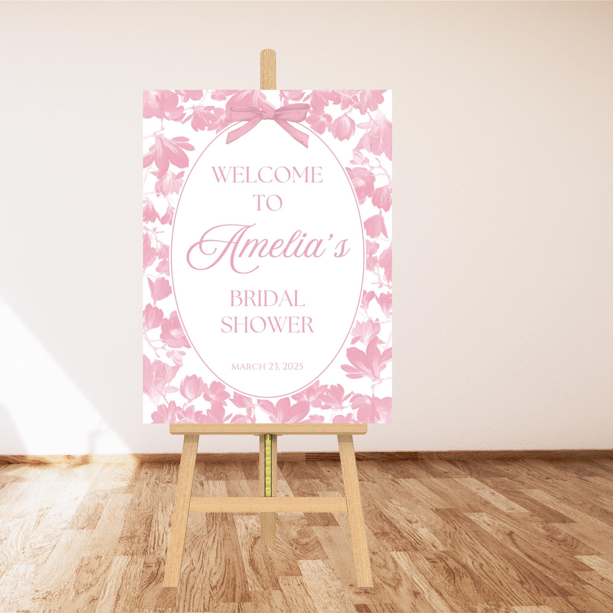 Welcome Rosa Pink Floral Bridal Shower Welcome Sign Pink Floral Editable Canva ...