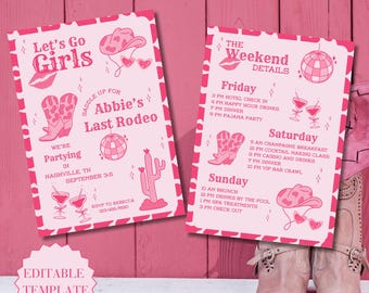 Last Rodeo Junggesellinnenabschied Einladen Und Reiseplan Vorlage Last Rodeo Junggesellinnenabschied Einladen Pink Disco Cowgirl Junggesellinnenabschied Planen