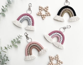 Macrame rainbow keyring Polka dot leopard print floral | keychain | teacher gift | stocking filler | boho | bag charm | Christmas present
