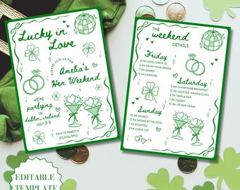 Lucky In Love Hen Party Invite And Itinerary Template Irish Hen Party Invite And Plan Dublin Hen Weekend Lucky In Love Bachelorette Invite 2