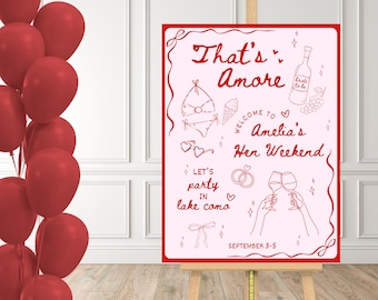 Thats Amore Hen Weekend Welcome Sign Editable Canva Template Italy Hen Party Welcome Sign Italy Bachelorette Welcome Sign Girls Trip
