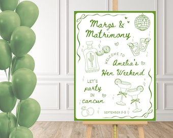 Margs And Matrimony Bachelorette Willkommensschild Bearbeitbares Canva Template Mexico Hen Do Willkommensschild Mexico Bachelorette Willkommensschild Girls Trip
