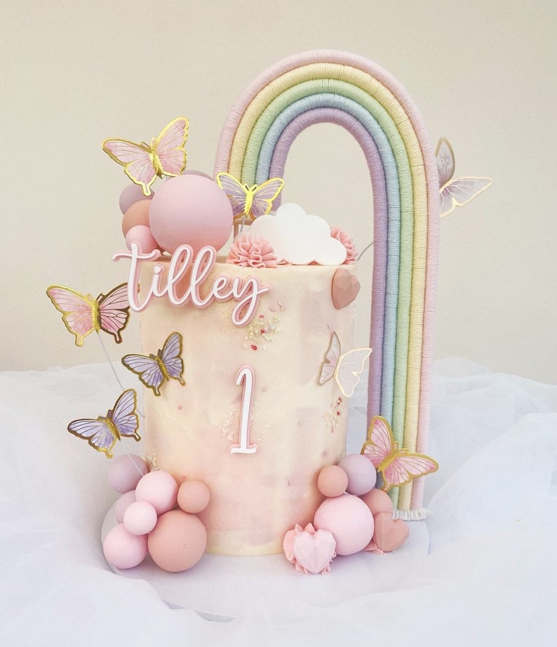 Macrame rainbow cake topper boho custom made party decor kids birthday birthday cake baby shower christening gender reveal image 6