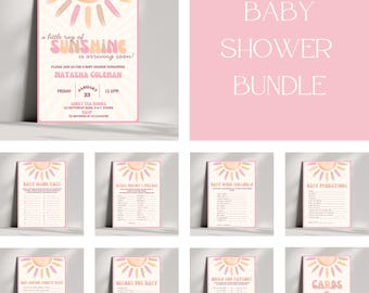 Pink Little Sunshine Baby Shower Bundle Editable Canva Templates Little Ray Of Sunshine Baby Shower Invite And Games Pink Baby Shower Games