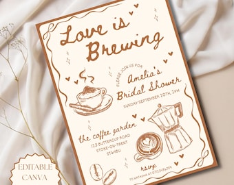 Liebe braut Brautparty-Einladung bearbeitbare Canva-Vorlage Kaffee-Brautdusche einladen Kaffee-Themen-Brautdusche-Einladung