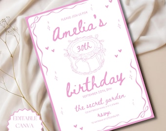 Whimsical Birthday Party Invitation Template Hand Drawn Party Invite Any Age Birthday Invite Girls Dinner Celebration 18th 21st 30th 40th