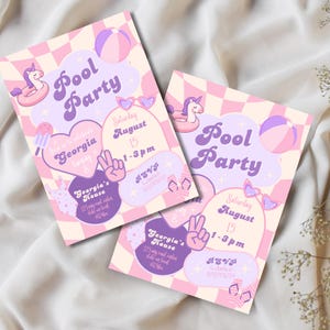 Pink Pool Party Birthday Invitation Editable Canva Template Any Age Birthday Invite Pink Birthday Invite Lilac Girls Birthday Party Invite image 2