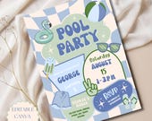 Pool Party Birthday Invitation Editable Canva Template Any Age Birthday Invite Blue Birthday Invite Sage Green Boys Birthday Party Invite 2