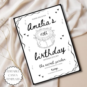 Whimsical Birthday Party Invitation Template Hand Drawn Party Invite Any Age Birthday Invite Girls Dinner Celebration 18th 21st 30th 40th