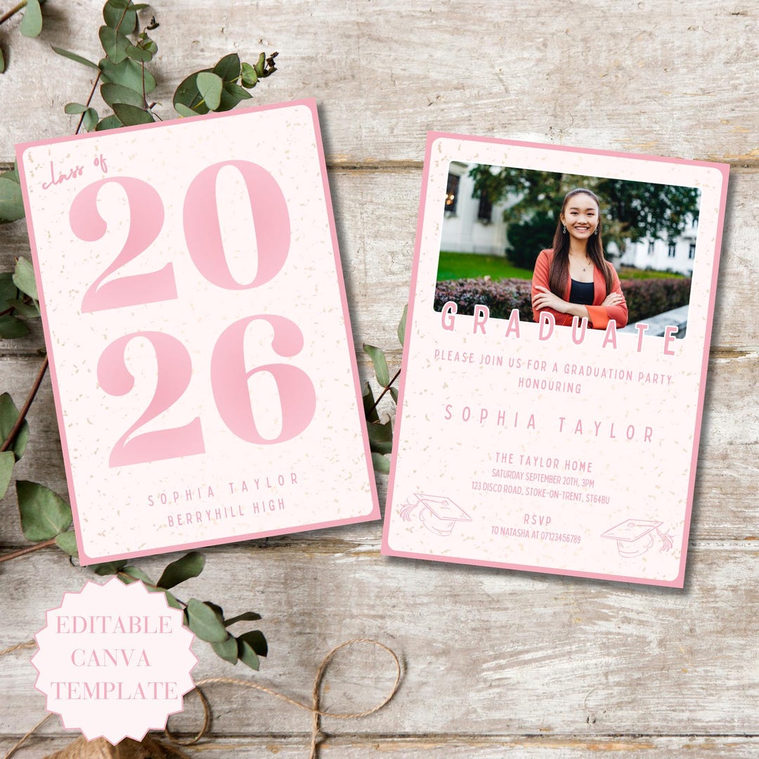 Pink Grad Invite Template Pink Graduation Invitation Template Senior Graduate Announcement ...