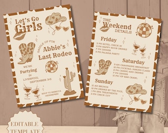 Last Rodeo Hen Party Invite And Itinerary Template Last Rodeo Bachelorette Invite And Plan Brown Disco Cowgirl Hen Do Invite And Plan