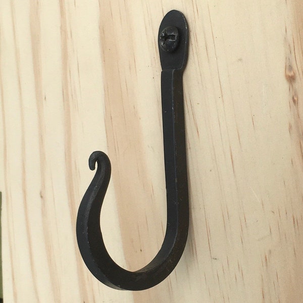 Hand forged J hooks, wall hook, handmade steel hook, veteran made, made in the USA