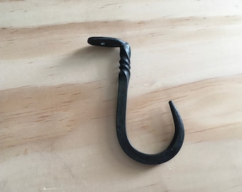 Hand forged large under counter hook, blacksmith coffee cup hook, ceiling hook, veteran made, made in the USA