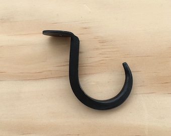 Hand forged under shelf coffee mug hook, low profile hook, forged steel, farmhouse mantle hook, veteran made, made in the USA
