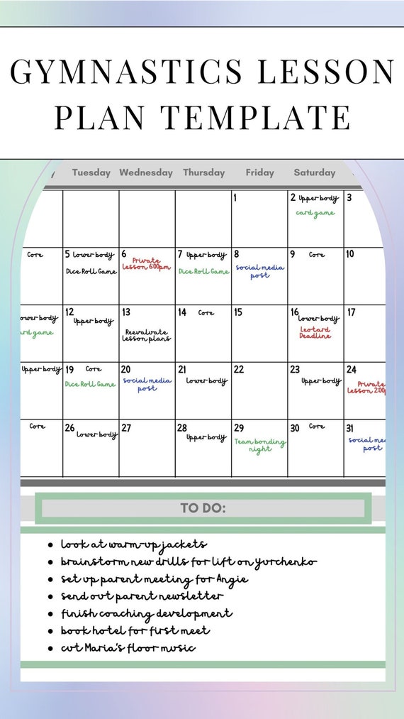 Gymnastics Lesson Plan Template Printable or Note App for Etsy
