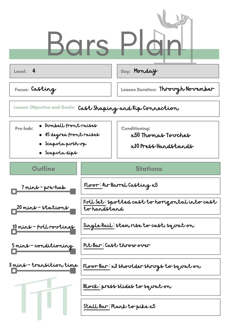 Gymnastics Lesson Plan Template Printable or Note App for Coaches