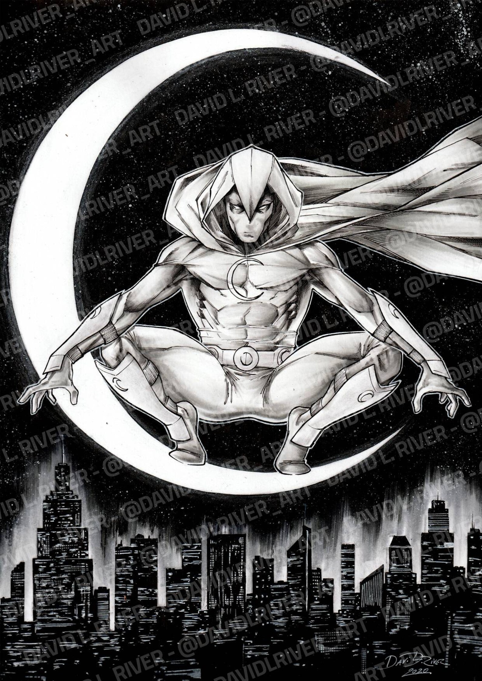 moon knight fan art by david l river etsy