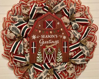 Seasons Greetings Barn Wreath