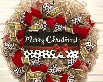 Merry Christmas Leopard Print Wreath