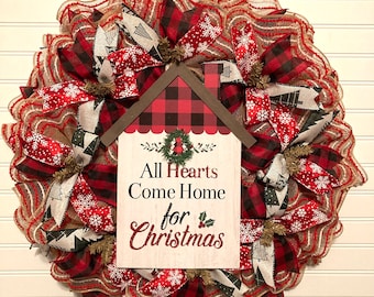 All Hearts Come Home for Christmas Barn Wreath