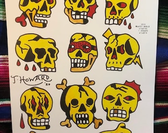 skull tattoo flash art print