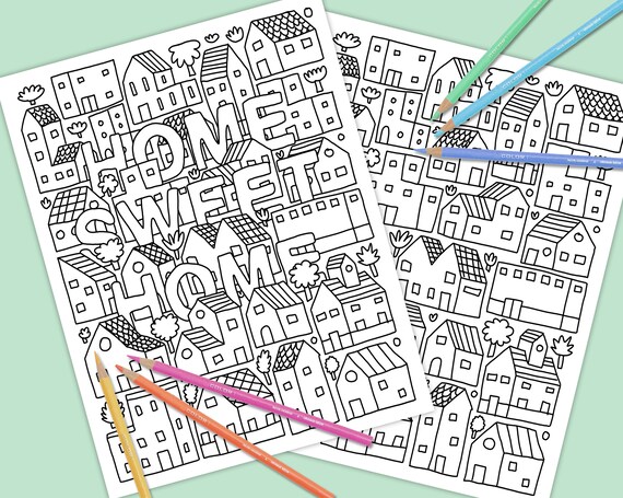 Home Sweet Home Coloring Pages 2 Designs 8.5 X 11 | Etsy