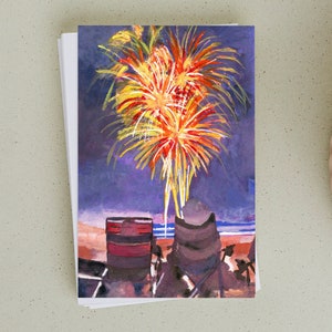 Beach Fireworks Card, Happy 4th, Happy New Year card, New Year greeting card, 4th of july greeting card, holiday on the beach
