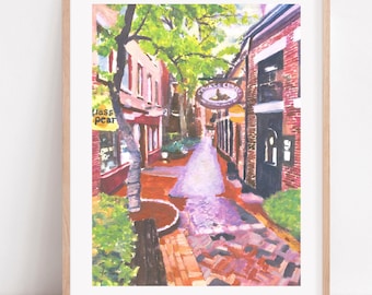 Portsmouth art print, Portsmouth NH painting, Portsmouth alley, New England living, Market Street NH, Portsmouth Street, downtown Portsmouth