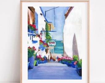 Matala Crete Print, Greek Island Art, Blue and White Decor