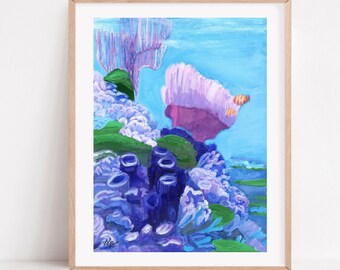 Clownfish Reef Gouache Painting – Coastal Nursery Art Print