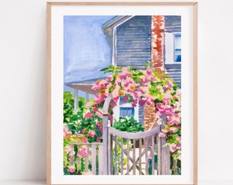 Nantucket Print, Nantucket Painting, Roses Art, Nantucket Poster, Nantucket Art, Coastal Home Décor, Beach house gift