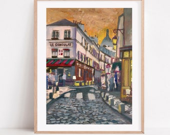 Montmartre Paris Art Print – Le Consulat Café Gouache Painting