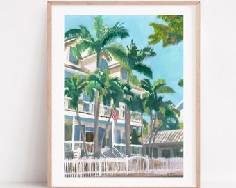 Key West print, Florida Keys painting, Key west painting, colonial white house, florida painting, key west streets, summer house wall art