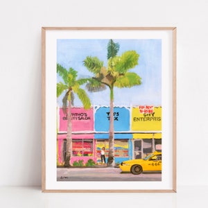 Miami retro print , Retro art print, Miami beach painting, Mid-century modern art, florida painting, palm trees print