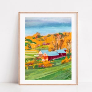 Vermont country, Vermont art print, Fall season print, fall foliage, New England art print, North Eastern painting, Vermont landscape