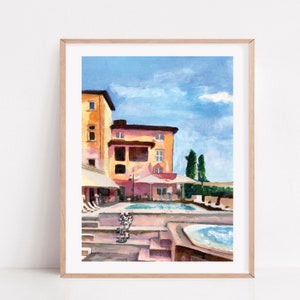 Villa Florentine Lyon painting, Lyon France, art print, Lyon souvenir, gouache art print, French, vieux Lyon, French restaurant