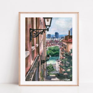 Old Town Lyon painting, Lyon France, art print, Lyon souvenir, watercolor art print, French, vieux Lyon, Part Dieu Lyon, Lyon painting