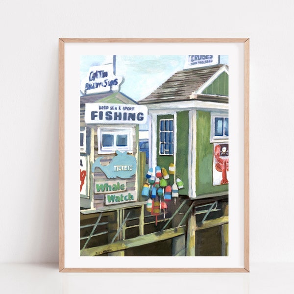 Plymouth MA painting, Fishing harbor art, New england Print, lobster Art, fishing art print, Maine Lobsters art, Gift for her, Gift for him