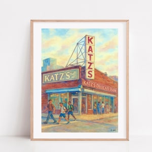 Katz’s Delicatessen NYC Wall Art Print Retro Neon Deli Sign New York City Vintage Storefront Poster Iconic Restaurant Decor Gift
