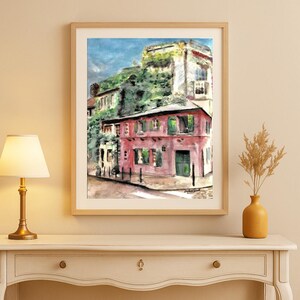 Paris Street Art Print – Montmartre Bistro Gouache Painting – French Cafe Wall Decor – Travel Gift – European Cityscape Art