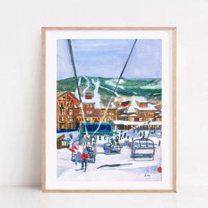 Stowe Vermont Ski Resort Art Print Cabin Decor Ski Lift Painting, Cozy Cottage & Chalet Wall Art, Unique Skiing Gift, Winter Landscape Print