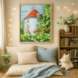Moomin House Art Print – Whimsical Scandinavian Illustration, Nordic Cottagecore Wall Decor, Fairytale Home Nursery Art