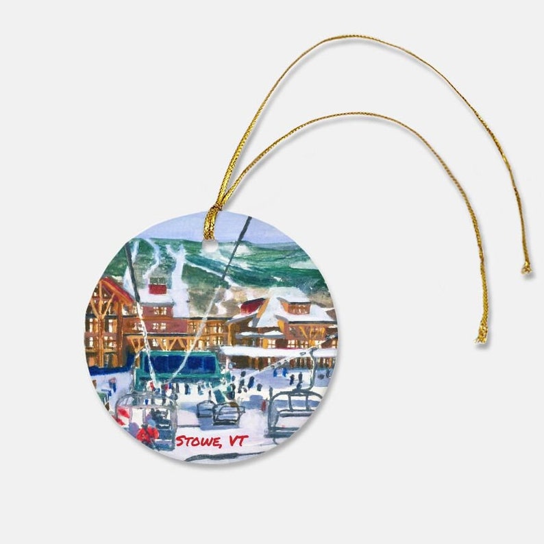 STOWE VT Christmas Ornament, Ceramic Ornament, Stowe Mountain, Ski Ornament, Vermont Christmas
