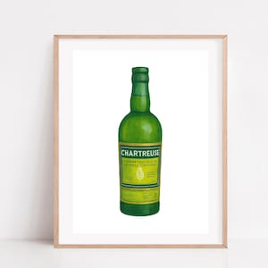 Chartreuse Bottle Wall Art Print Vintage French Liqueur Green Liquor Poster Rustic Bar Kitchen Decor Alcohol Painting for Home Gift